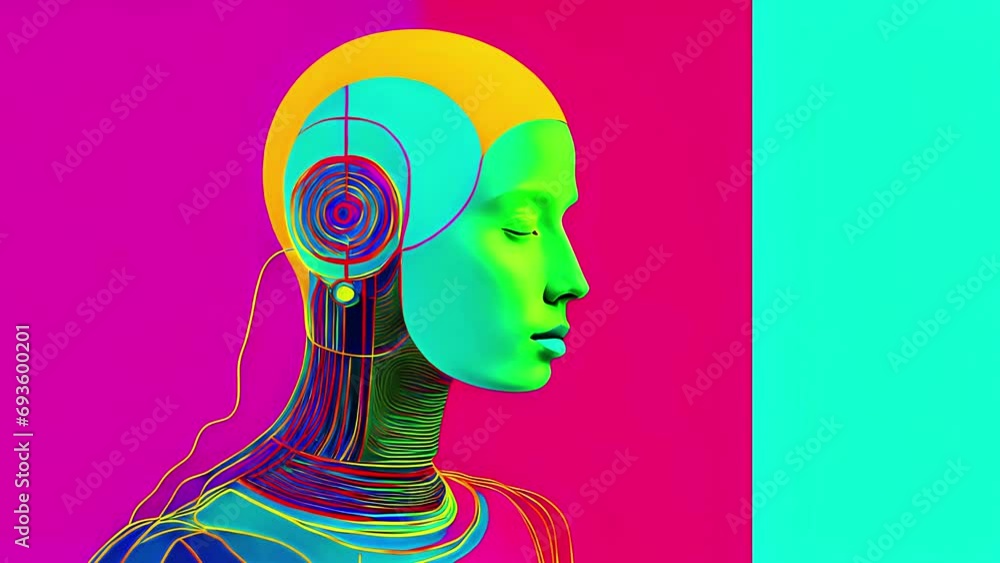 Poster changing motion graphic inspired robots and cyborgs