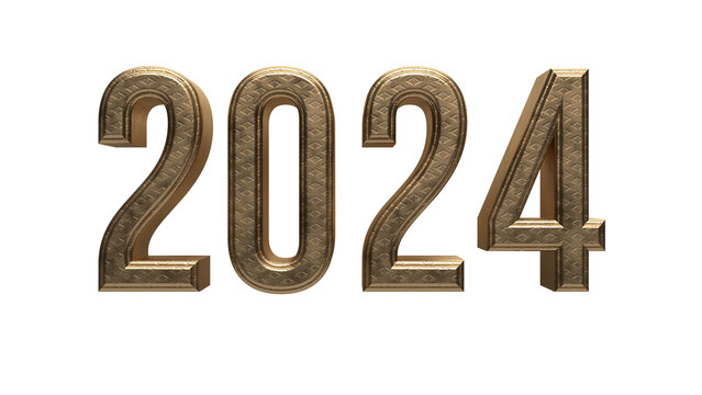 Jahr 2024 Text Schrift 3D Buchstaben Typografie Neujahr transparenter Hintergrund