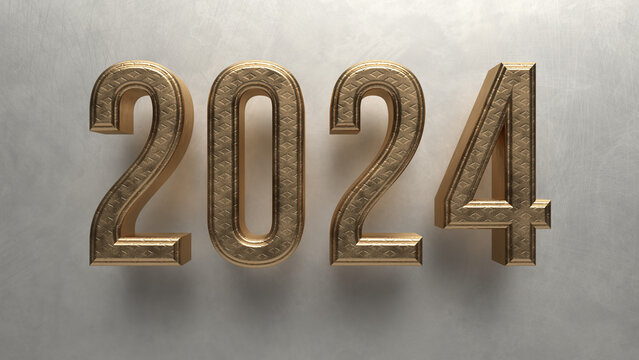 Jahr 2024 Text Schrift 3D Buchstaben Typografie Neujahr