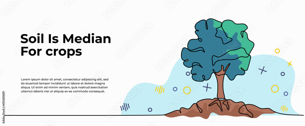 Poster soil is median for crops illustration. modern flat in continuous line style.
