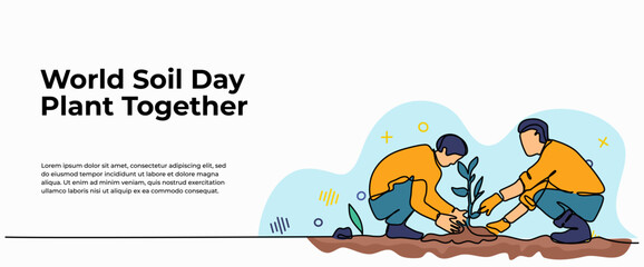 World Soil Day Plant Together vector illustration. Modern flat in continuous line style.