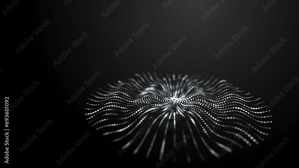 Poster sphere with moving information particles. global communication technology. 3d rendering.