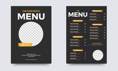 Fast Food menu design for Restaurant cafe. Food Flyer and restaurant menu design template