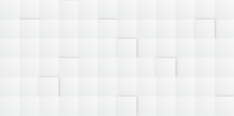 Square pattern on banner with shadow. Abstract white and grey color geometric background with copy space. Modern and minimal concept. You can use for cover, poster, banner web.