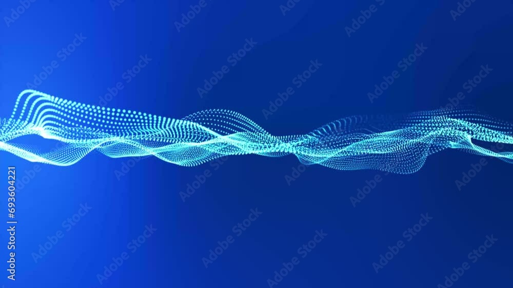 Aufkleber flowing light blue dots on deep blue background. abstract digital particle and dots wave light abstr