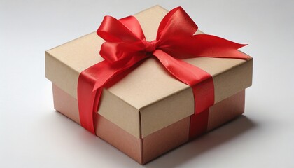 Obraz premium Gift box with red ribbon bow, isolated on white background