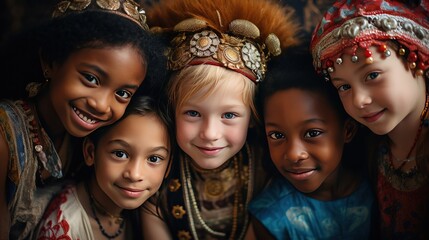 young kids girls and boys group portrait photo happy smiling diversity and multicultural theme concept, Generative Ai
