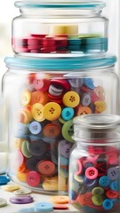 Fototapeta na wymiar jars of colorful buttons