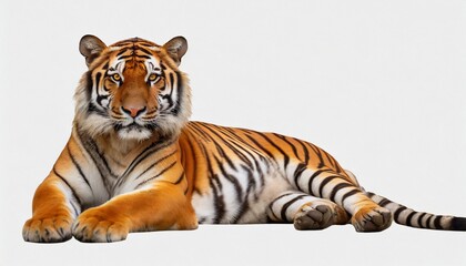 Tiger lying down isolated on white background 