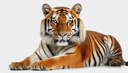 Fototapeta premium Tiger lying down isolated on white background
