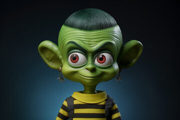 Science fiction little green alien with child like features. 