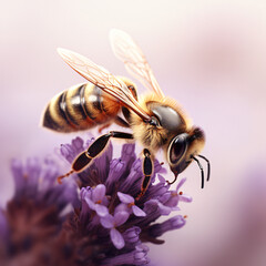 A honeybee sitting on a purple flower. Generated AI