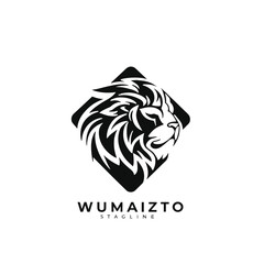 abstract black and white logo, lion head vector, lion head silhouette, black and white logo, lion face logo, lion vector illustration, lion logo, animal logo, animal vector logo design,  - obrazy, fototapety, plakaty