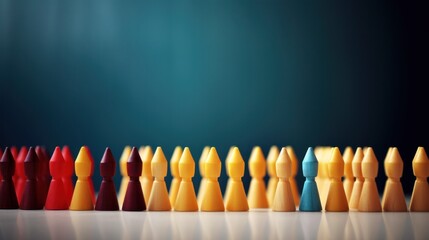 A row of colorful chess pieces lined up in a line, AI