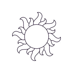 Sun with wavy rays. Icon, coloring page, black and white vector illustration.