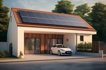 English House with Solar Panels on roof for electisity
