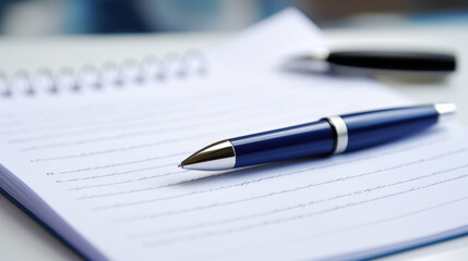 Pen lying on a contract or application form, wide angle view.