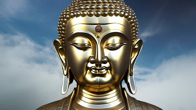 A.I generated gold buddha statues with blue sky
