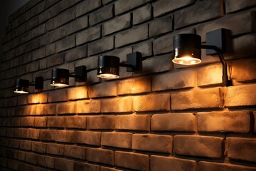 Fototapeta na wymiar white brick wall with spotlights Generative AI