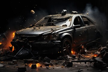 Car accident, broken damaged body metal. Life insurance, technology. AI generated. - obrazy, fototapety, plakaty
