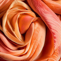 Imagen close up de flor color durazno en tonos claros donde se ven a ultradetalle la textura y los pliegues de los petalos de la flor
