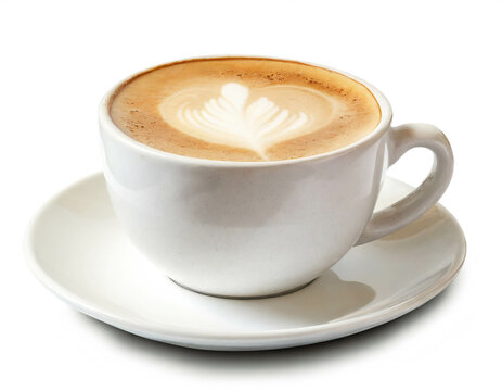 Cappuccino in Tasse isoliert auf wei&szlig;em Hintergrund, Freisteller