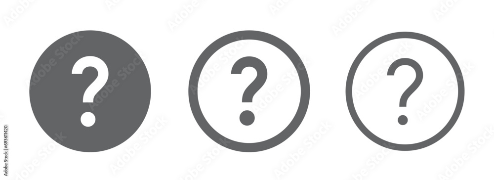 Poster question mark icon or button set. question mark outline signs. buttons. help icons speech bubble vec