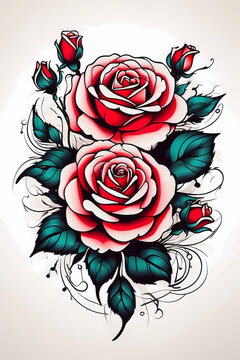 Rose color tattoo. Floral tattoo