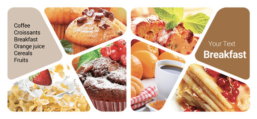 Breakfast Concept Photo Collage. Can be used for visual stand, display, brochures, flyer