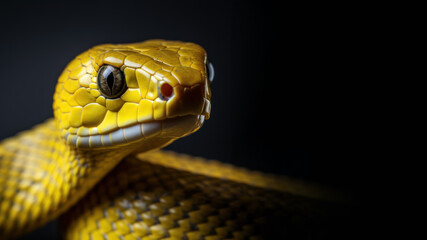 Fototapeta premium Yellow snake in alert position isolated on gray background