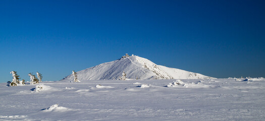 Śnieżka peak on the Polish-Czech border in the Karkonosze Mountains in Lower Silesia