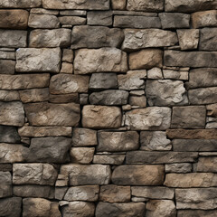 Fototapeta premium Brown brick wall, bricks of different sizes fitting on top of each other. Abstract pattern, many different colors, numerous geometric shapes, close-up, shapes, look, appearance, carving.