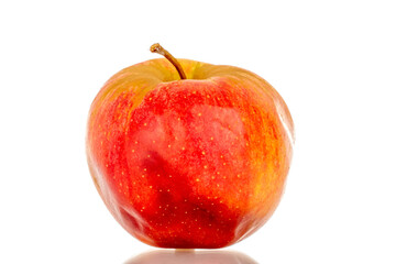 One overripe apple, macro, isolated on white background.