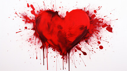 Red heart on a white background with splashes and drops of red paint.
Valentine's day card. Valentine's day. Love concept. 3d illustration

