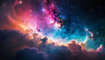 Colorful space galaxy and cloud nebula - obrazy, fototapety, plakaty