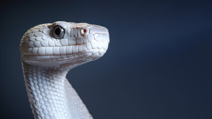 Fototapeta premium White snake in alert position isolated on gray background