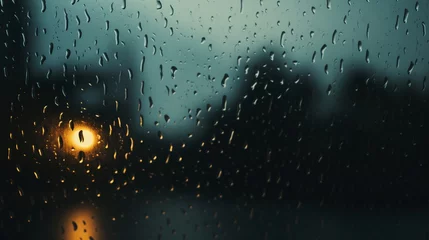 Foto op Aluminium Close up of wet window, raindrops on window © NOMI