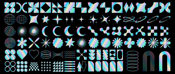 Vector set of abstract geometric shapes. Trendy geometric brutalism forms. Vector illustration