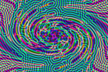 Fototapeta na wymiar Abstrakcyjne kolorowe tło wirujących fluorescencyjnych wielobarwnych kształtów z przewagą koloru turkusowego i różowego
