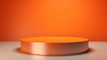 orange round podium for display on orange studio background