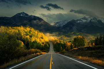Gordijnen Mountain Highway with Sunset Fall Colors after a Rain near Telluride © Troy