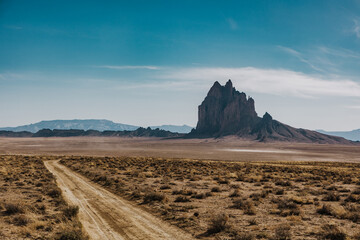 Dirt road headed to Shiprock Monument in New Mexico