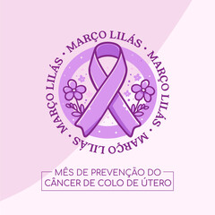 Banner in portuguese for composition Lilac March prevention brazil - Campanha Março Lilás Marco Lilas Cancer útero