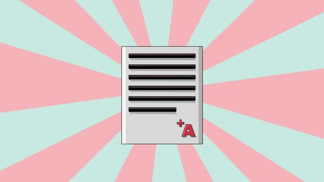Animation of an exam paper icon with an A+ grade with a rotating background