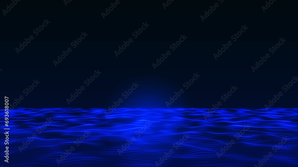 Poster abstract hi-tech blue dot and particle wave animated background video. futuristic dot-wave animation