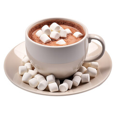 Cup of hot chocolate with cinnamon and marshmallows isolated on transparent background PNG