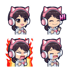 Set of cute chibi gamer girl mascot logo stickers © tkzgraphic