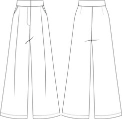 tailored wide leg sailor palazzo pant trouser template technical drawing flat sketch cad mockup fashion woman design model style 