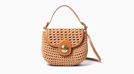 Stylish women's wicker bag on white isolated background