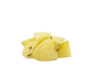 Boiled Potato Cubes Isolated on White Background with Copy Space